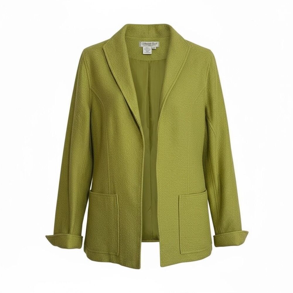 Coldwater Creek Shawl Collar Open Front Boucle Knit Wool Blend Jacket Green XS